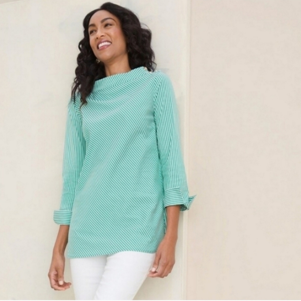 Chico's Mock Neck Poplin Shirt